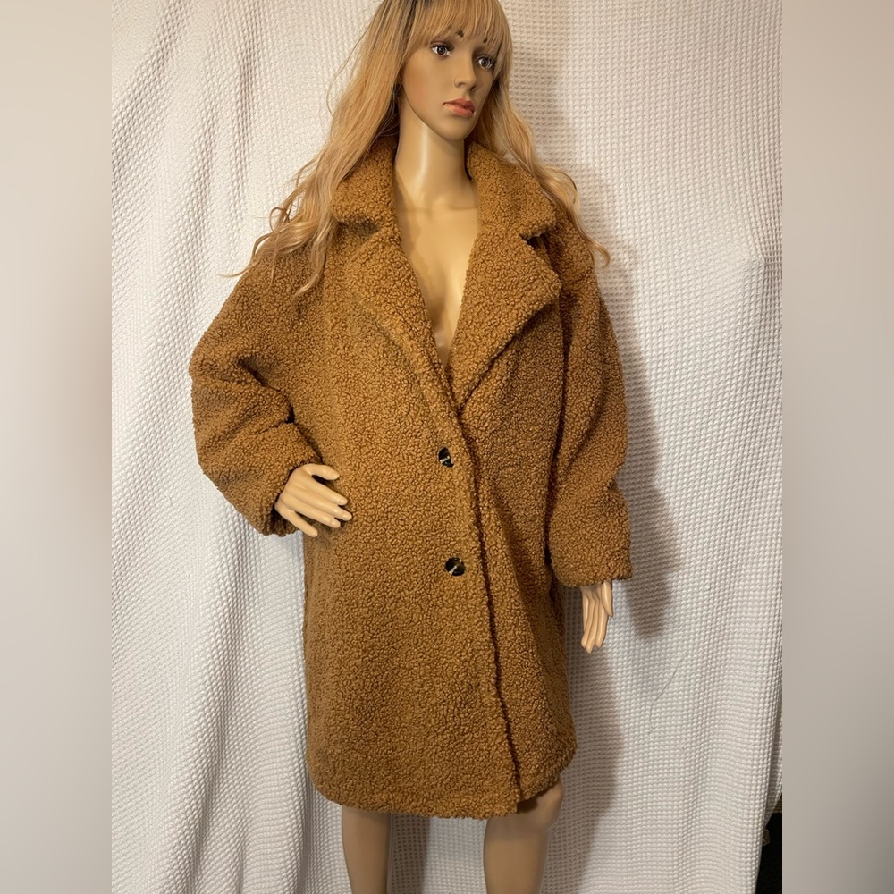A New Day Button Up Fuzzy Faux Fur Teddy Bear Coat Jacket 2x